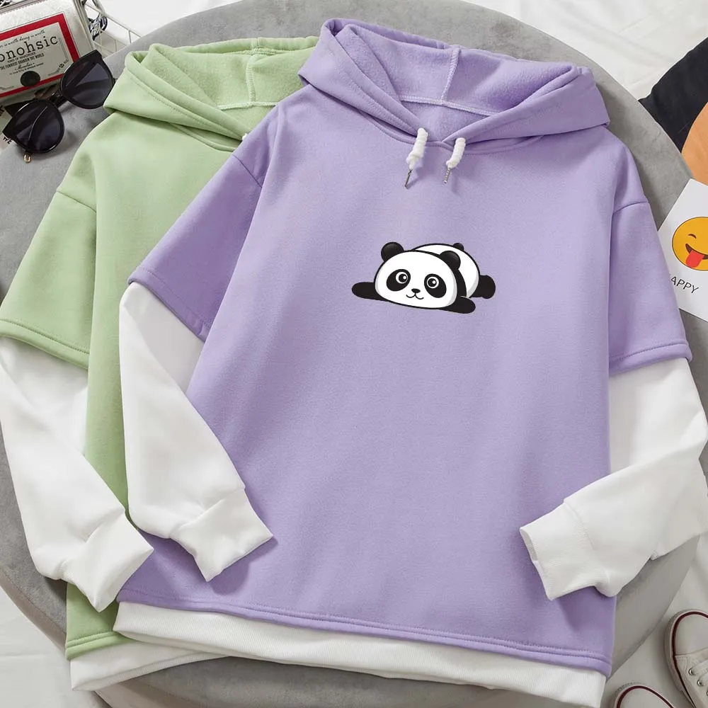 

Panda Graphic Hoodie Oversize Streetwear Color Block Long-sleeves Sweater Thick Top Cartoon Printing Sweatshirts Tracksuit Women