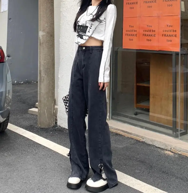 N2020   New fashion high-waisted slim loose-fitting pants straight-leg jeans