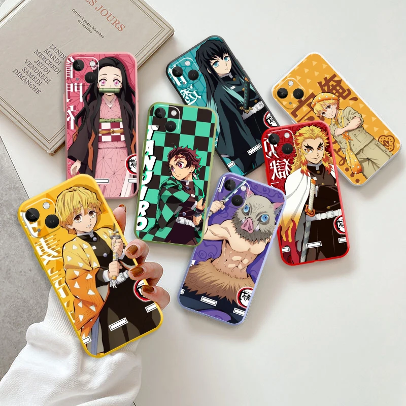 

Demon Slayer Color shell Phone Case For iPhone 11Pro 12 11 6 7 8 13 12mini XR XS 12Pro MAX SE 2020 Cartoon Soft TPU Funda