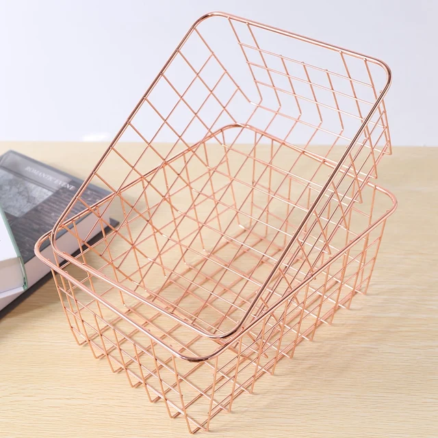 Rose Gold 2 Pack Wire Basket Set,Storage Decor Crafts Kitchen Organizing.For Closets,Cabinets,Pantries,Office Storage 4