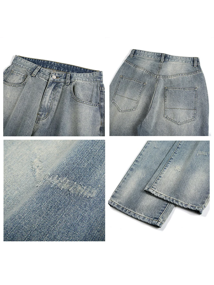 European and American Men's Four Seasons Y2K MEN Jeans Hip Hop Loose Straight Wide Leg Trousers Fashion Streetwear Ins Hot Sale