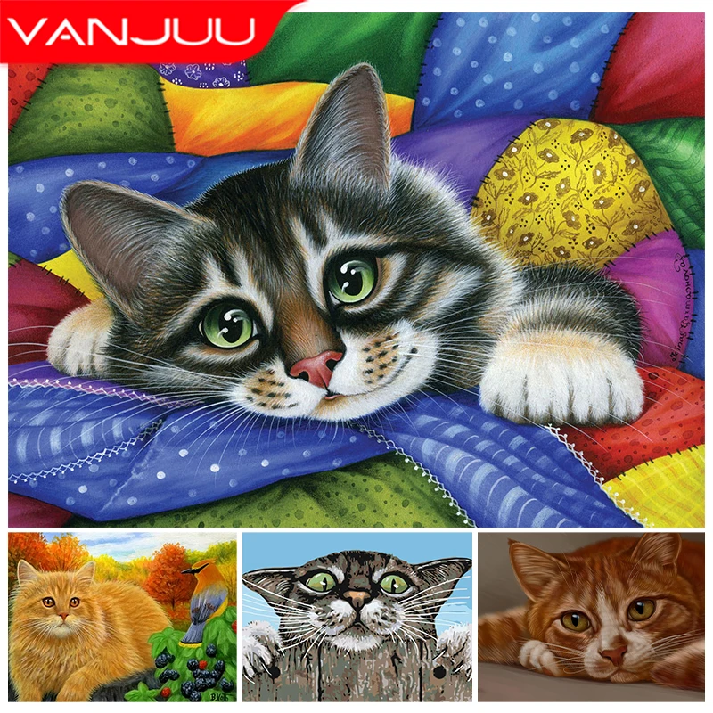 

Cat Diamond Painting Set 5D DIY Cartoon Cat Diamond Mosaic Animal Diamond Embroidery Painting Rhinestone Home Decoration Gifts