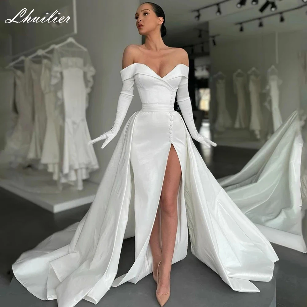 Lhuillier 2 в 1 сексуальные атласные свадебные платья с V-образным вырезом и открытыми