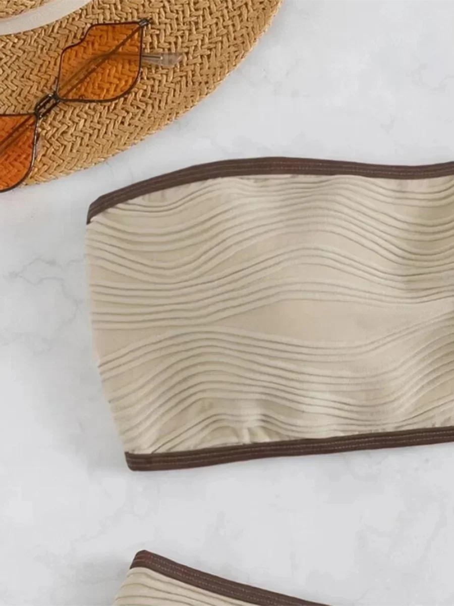 Бикини-бандо с контрастной завязкой 2023 женские сексуальные стринги купальник