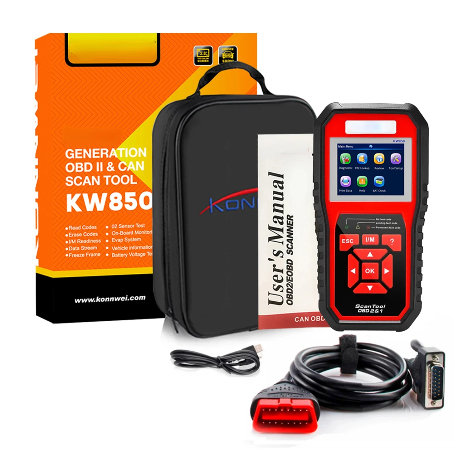 KONNWEI KW850 Профессиональный OBD2 сканер проверки двигателя OBDII считыватель кодов с