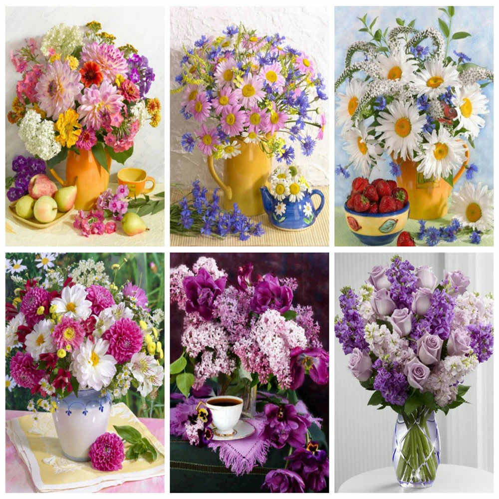 

Алмазная живопись 5D «сделай сам», Набор для вышивки крестиком, ваза, цветы, Ручная инкрустация, подарки, домашнее украшение для стен комнаты ...