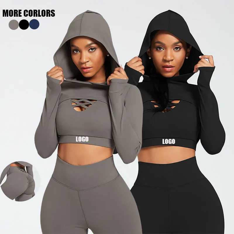 Yoga Suit Cross Back Underwear Hooded Top Three Piece Sports Suit Shapewear  Body Shapers Women
