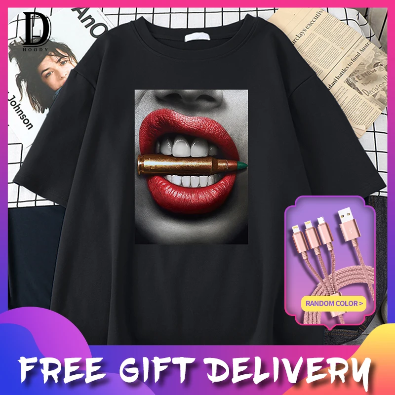 

Fashion Sexy Red Lip Tee For Men Street Fashion T-shirt Summer Short Sleeve Shirts Men Casual Retro Tee Men's Male Oversize Tops