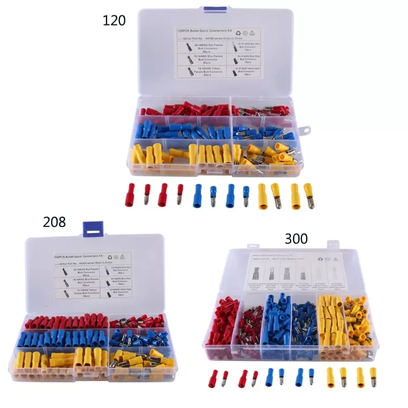 

Car Bullet Terminals Wire Connectors Crimp Female Male Butt Insulated Waterproof Electrical Connector Kit 120/208/300pcs