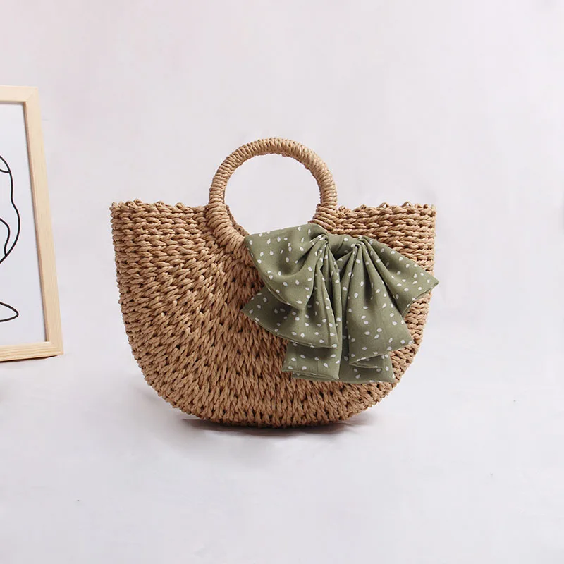 

Women's Handbags Trend 2022 Custom French Simple Niche Woven Beach Bag Fairy Bow Small Fresh Straw Woven Handbag Bags for Women