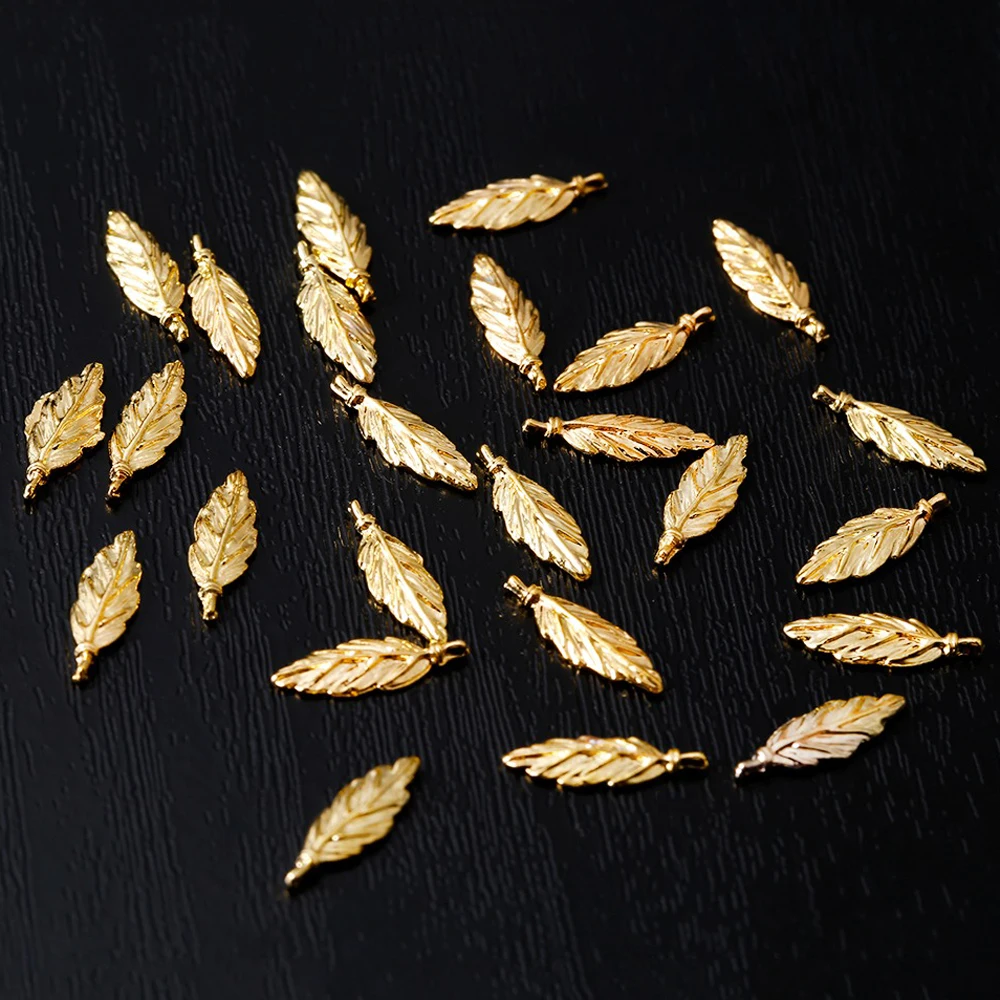 

20Pcs 3D Nail Art Decoration Copper Gold 8mm 13mm Leaf Design Nail stickers Rhinestones Studs Accessories For Decor 3D Manicure