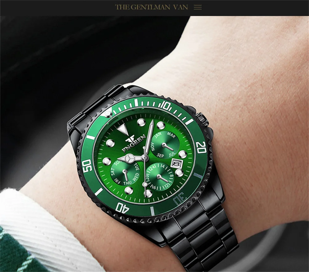 

FNGEEN Top Brand Sport Luminous Watches Stainless Steel Fashion Luxury Waterproof Quartz Watch For Men Datejust Wristwatches