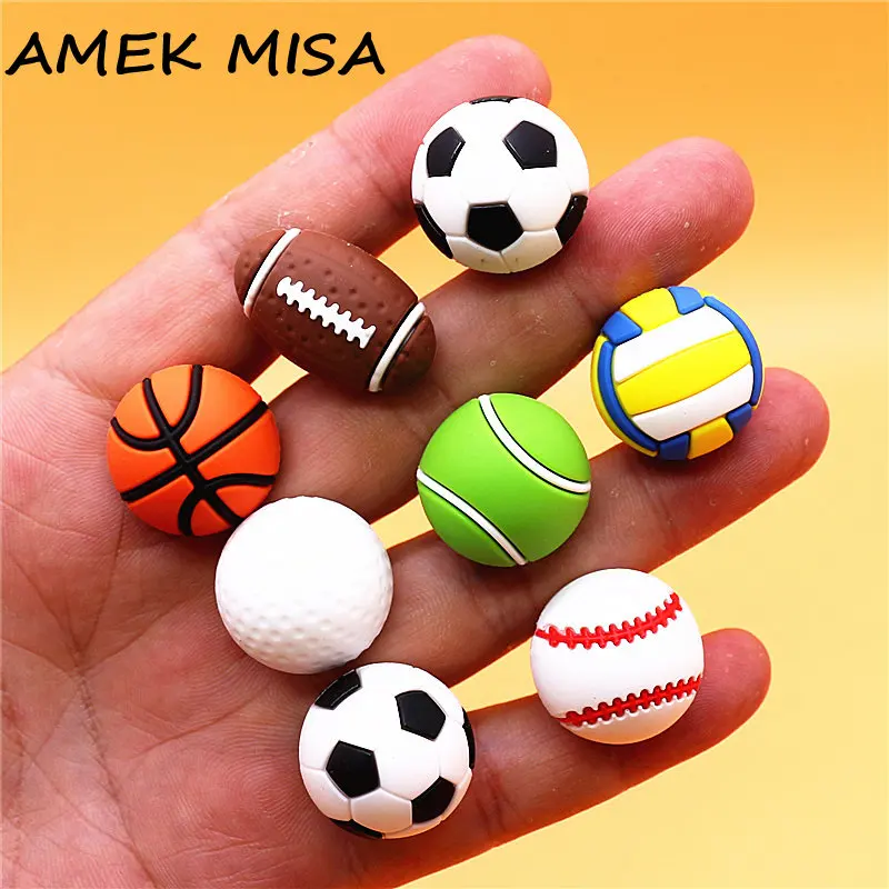 Realistic Mini 3D Ball PVC Croc Charms Decoration Golf Tennis Softball Fit Clogs Sandals Shoe Accessories Kids JIBZ Party Gifts