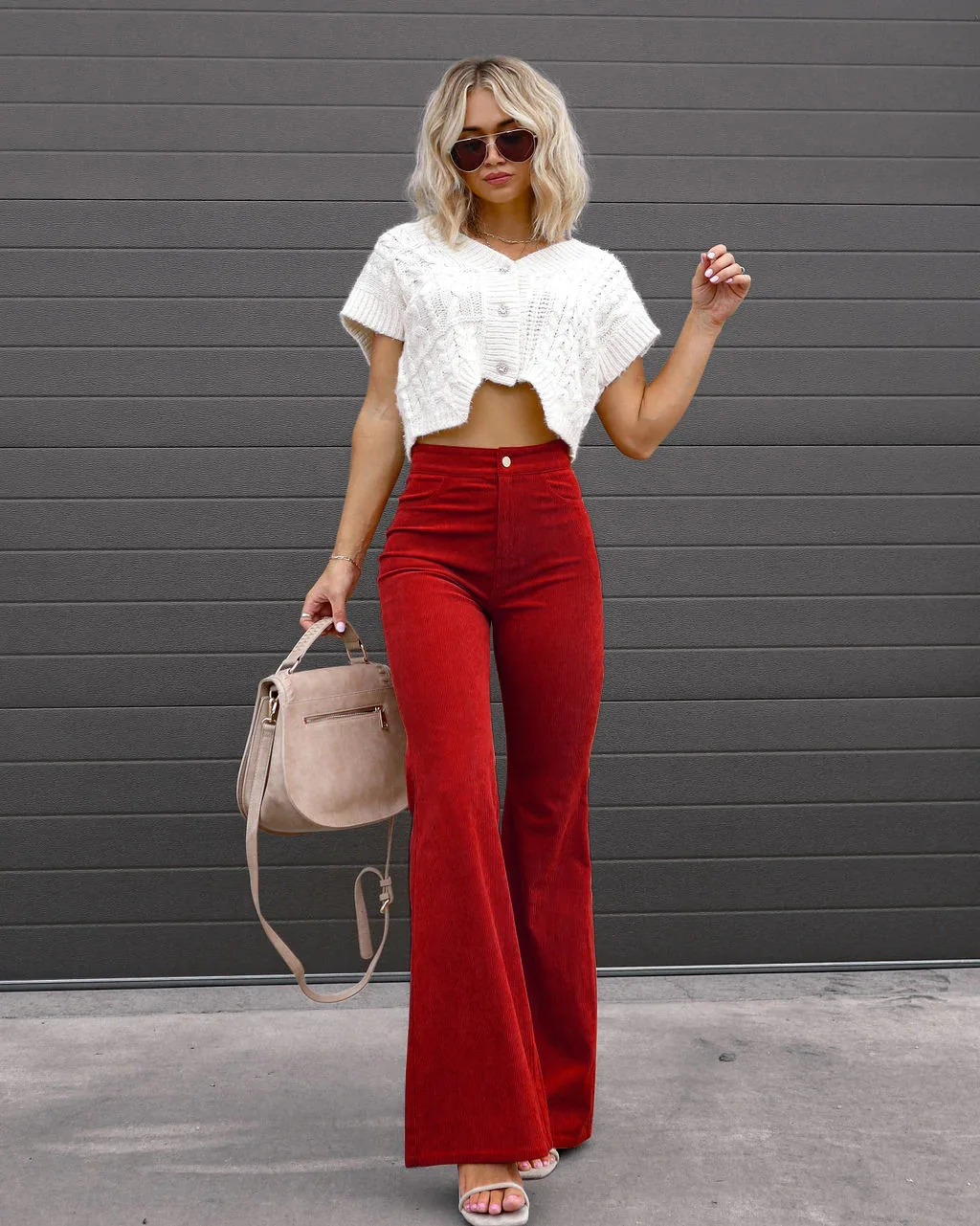 

Casual Autumn Winter Corduroy Pants for Women Solid High Waist Flare Pants Stretchy Straight Bell Bottom Trousers with Pockets