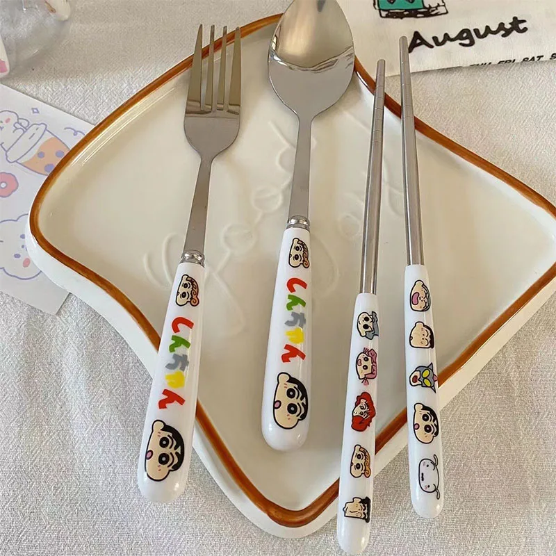 

Crayon Shin-Chan Kawaii Cartoon Cute Portable Takeaway Stainless Steel Cutlery Set Anime Plush Toys for Girls Birthday Gift