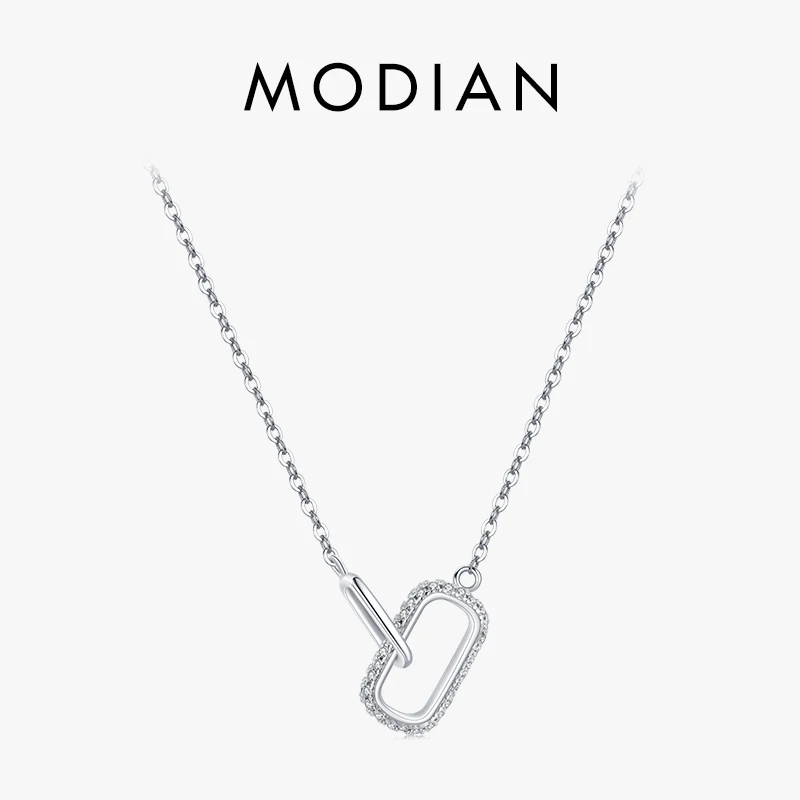 

MODIAN Romantic Lock Design Sparkling Clear CZ Necklace 925 Sterling Silver Chain Necklace For Women Fine Jewelry Wedding Gift