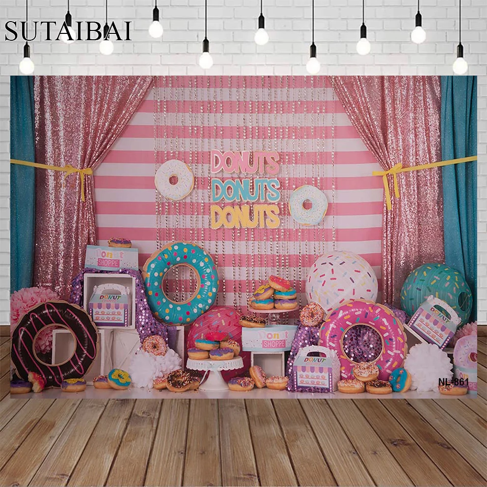 Colorful Donuts Newborn Kids Photo Shooting Background Child Birthday Pink Photography Wallpaper Cake Smash Photoshoot Vinyl