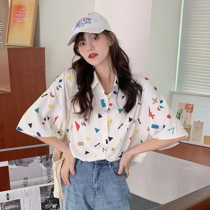 

Shirts for Men Casual Korean Fashion Short Sleeve Floral Shirt Women's Summer Hawaiian Shirt Print White Button Up Shirt Blouses