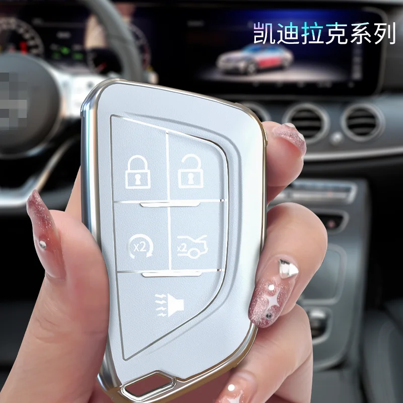 

Premium Leather TPU Car Remote Key Fob Cover Case Holder for Cadillac CT4 CT5 CT4-V C8 Corvette 2018 2019 2020 2021 Accessories