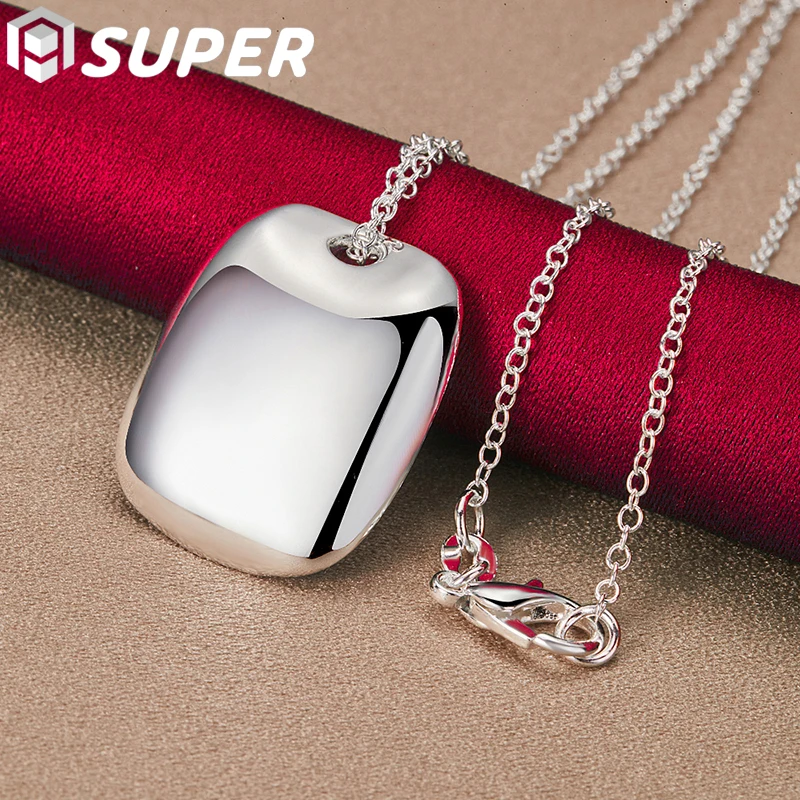 

925 Sterling Silver Square Smooth Pendant Necklace 18-30 Inch Chain For Woman Wedding Engagement Party Charm Jewelry