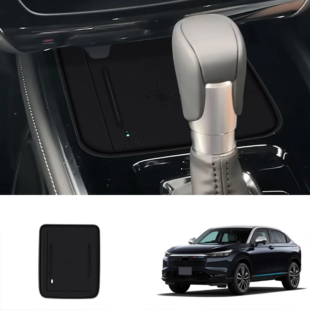 Фото RHD для Honda Vezel H-RV HRV 2025 2026, силиконовая центральная консоль, панель переключения передач, держатель для чашки с водой, бутылка, беспроводная зарядная панель №4