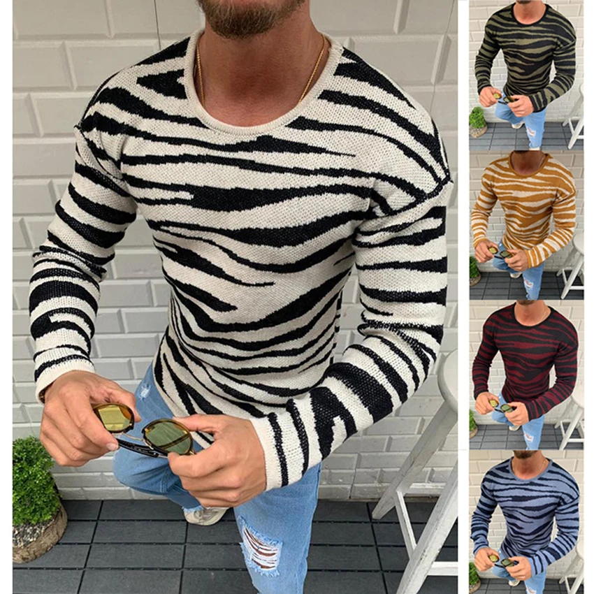 

Sweaters Men Hip Hop Pullover Knitted Fashion Clothing Male Streetwear Print Stripe Casual Slim Fit Tops Warm Clothing Man