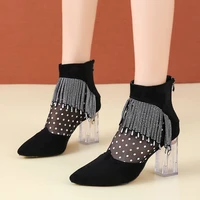 2022 new rhinestone tassels women high heels sandals bootssexy summer shoesholllow out ankle botaspointed toedropship zapatos