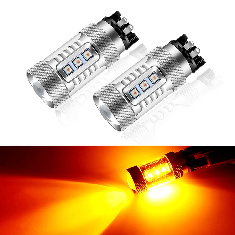 

Светодиодные лампы Canbus PW24W PWY24W 6000K для указателей поворота Audi BMW Volkswagen, дневные ходовые огни DRL, янтарно-желтые, белые, 2 шт.