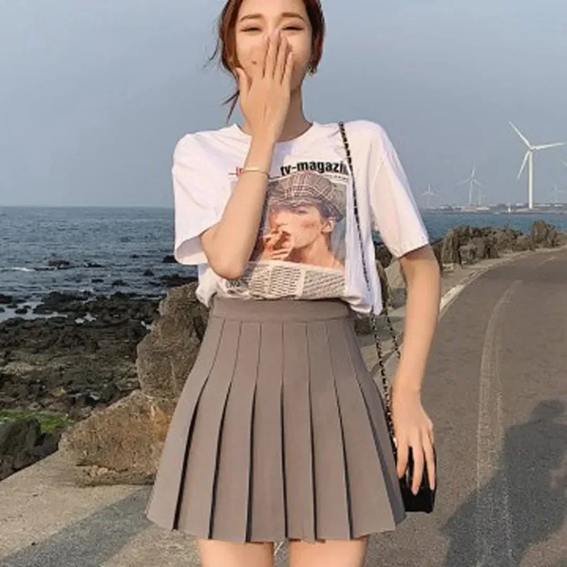 Белые женские плиссированные юбки летние мини-юбки с высокой талией на молнии