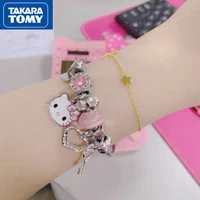 takara tomy cartoon hello kitty girl diamond beaded heart shaped sweet adjustable bracelet cute light accessories bracelet