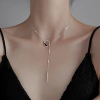 womens fashion simple long pendant necklaces black hollow round circle pendants female charming chain tassel neck accessories