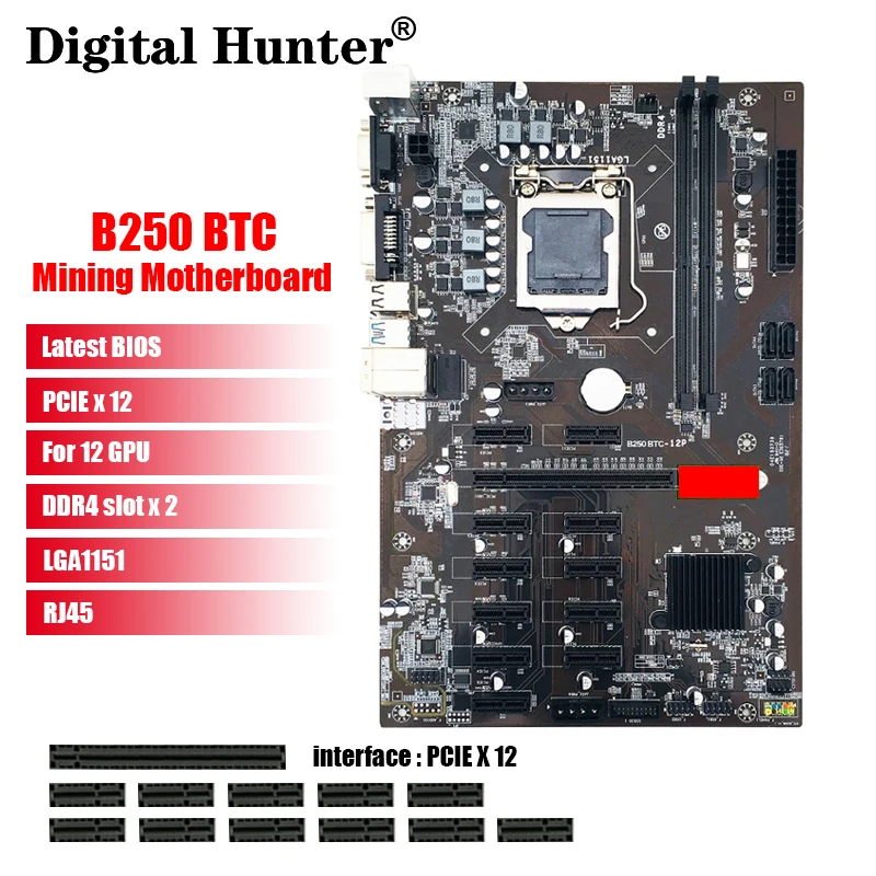 B250 mining board Latest BIOS LGA 1151 12 Video card PCI-E 16X LGA 1151 DDR4 For btc eth 12 Graph Card b250c mining motherboard