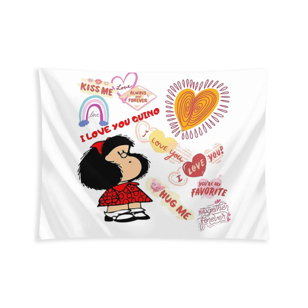 

Quino Tribute Bedroom Tapestry Mafalda Miguelito Comic Background Hanging Covering Wall Arts Decor Ornaments Beach Mat