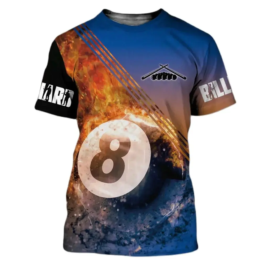 

New Summer Men's Fashion Snooker 3D Printing Short Sleeve Round Neck Casual Top Large T-shirt Sports Fitness Clothing Quick Dry