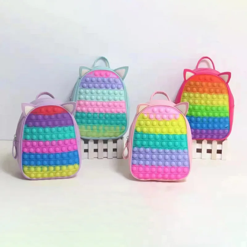 2022 New Children Pop Its Unicorn Backpacks Large Capacity Rabbit Ear Students School Bags for Girl Boy Kids Cute Bag for Travel