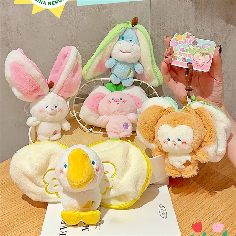 

Kawaii Rabbit Animal Plush keychain Cute Donkey Monkey Duck keyring Plushie Soft Backbag Pendant Decor Kid Girls Gift