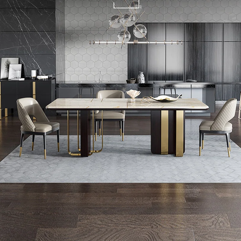 

Nordic Light Luxury Style Marble Top Table And Chairs For Dining Room Modern Minimalist Household Rectangular Small Furniture