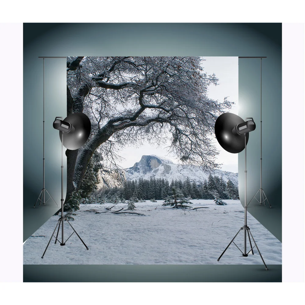 Зимний лес снежный дорожный фон для фотосъемки размытый пейзаж снежинки дорога