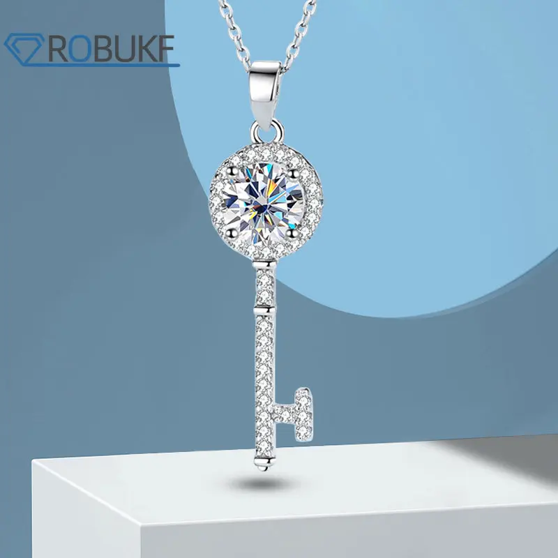 

Key Pendant Moissanite Diamond Necklace 100% 925 Sterling Silver Brief Cavicular Chain 1 Carat D Color Fine Jewelry For Women