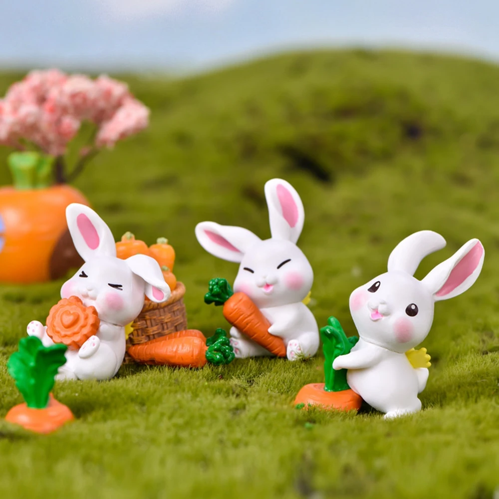 

Craft 6PCS/SET Cute Ornament DIY Cartoon Miniatures Micro Landscape Rabbit Figurine Home Decor
