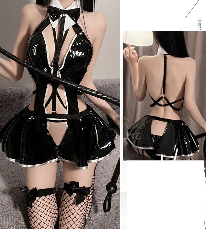 Женское латексное сексуальное нижнее белье для косплея Униформа горничной