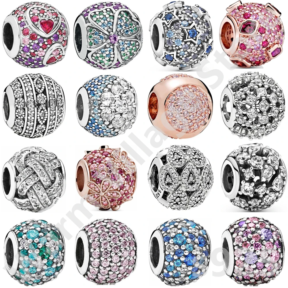 

Женские серебряные круглые бусины в форме сердца, коллекция стеклянных подвесок, оригинальный Шарм-браслет, браслет, бисер, ювелирный подарок