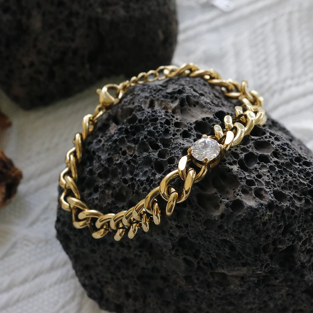 

Crystal Bracelet Stainless Steel Women Bracelet Fashion Jewelry Inlaid Cubic Zirconia Pendant Bracelet Cuban Chain Bracelet