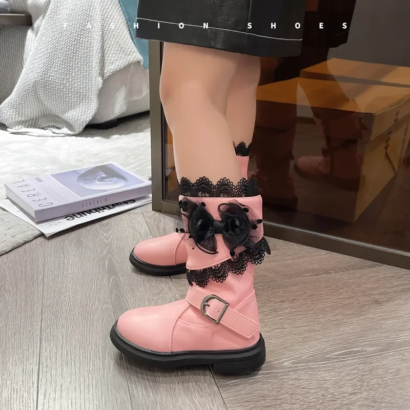 

Осенне-зимние теплые ботинки с длинным рукавом и пряжкой для девочек