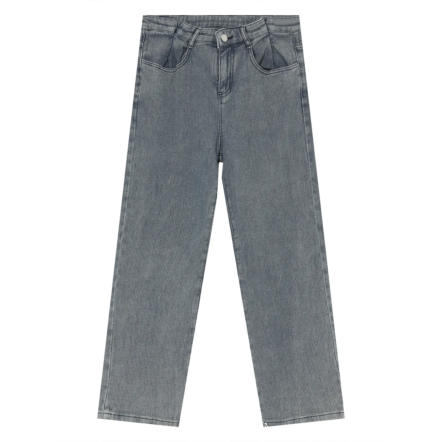 Four Seasons Men's Denim Trousers Pure Blue Loose Straight Jeans Streetwear Men Clothing Y2k Jeans Ins Hot Sale Men Clothing