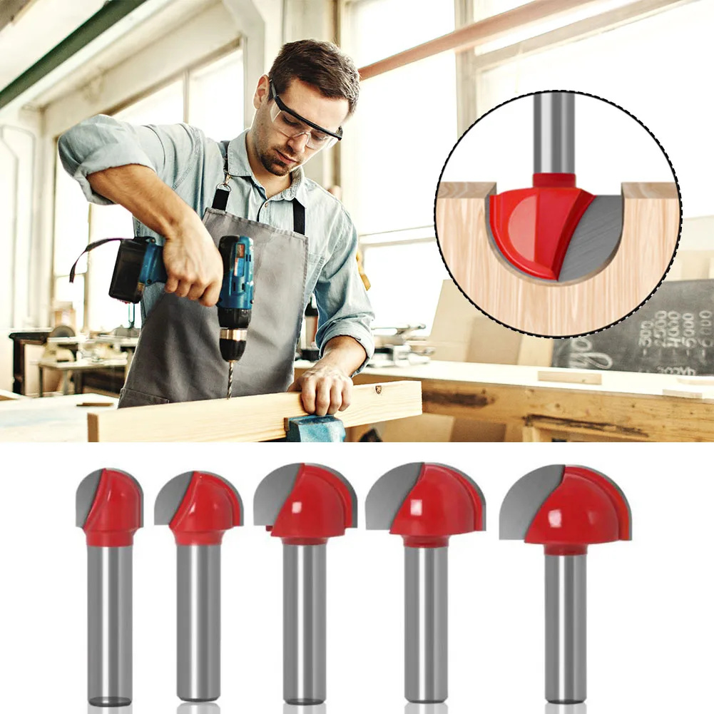 

5pcs Milling Router Bit 8mm Shank Solid Steel Round Nose Bits Wood Carving Round Nose Cove Core Box Set Woodworking Tools