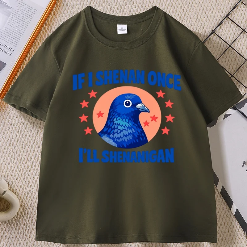 Фото Футболка If I Shenan Once I'll Shenanigan Pigeon для мужчин и женщин, повседневная, с круглым вырезом, с принтом, свободная, удобная, в уличном стиле №4