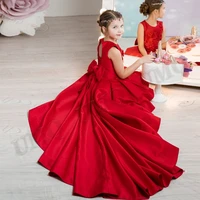 red fashion high low flower girl dress teen toddler birthday pleat bow wedding party dresses show costumes first communion