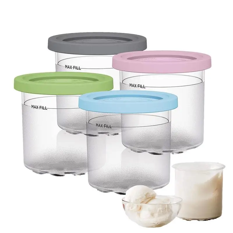 

4 Pcs Ice Cream Container Reusable Mini Dessert Tubs Set With Tight Fitting Lid Genuine Cream Pints For Homemade Ice Cream