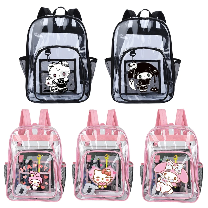 

Прозрачный рюкзак Hellokitty из ПВХ, аниме Kawaii Kuromi Melody, дорожная сумка через плечо, вместительная школьная сумка для студентов, подарок